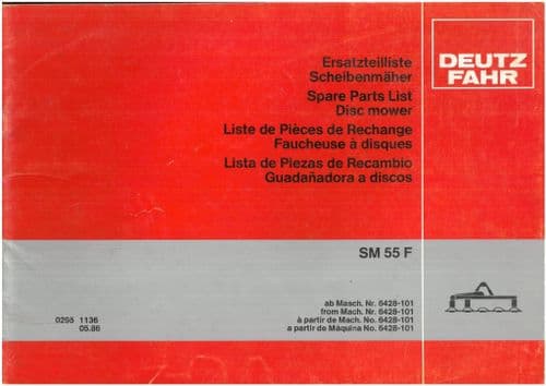 Deutz Fahr Disc Mower SM55F Parts Manual