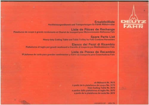 Deutz Fahr HD Cutting Table & Table Trolley No: 3575 for Combine  Harvester - Parts Manual ORIGINAL