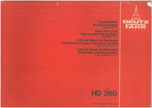 Deutz Fahr High Densiy Pickup Baler HD360 Parts Manual