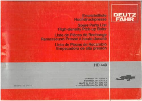 Deutz Fahr High Densiy Pickup Baler HD440 Parts Manual - ORIGINAL