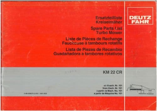 Deutz Fahr KM22CR Turbo Mower Parts Manual - ORIGINAL