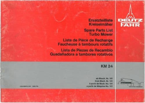 Deutz Fahr KM24 Turbo Mower Parts Manual - KM 24