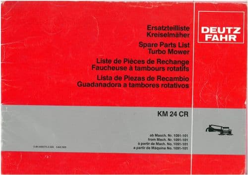 Deutz Fahr KM24CR Turbo Mower with Conditioner Parts Manual - KM24 CR