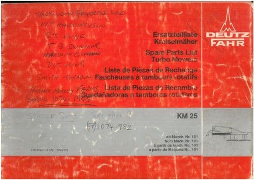 Deutz Fahr KM25 Turbo Mower Parts Manual - ORIGINAL
