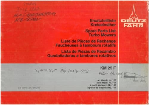 Deutz Fahr KM25F Turbo Mower Parts Manual
