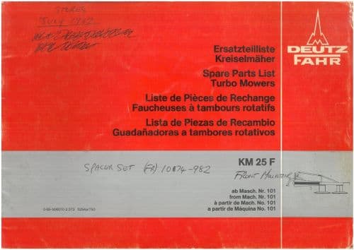 Deutz Fahr KM25F Turbo Mower Parts Manual