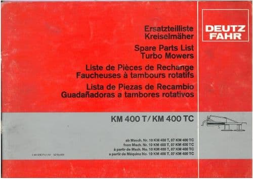 Deutz Fahr KM400T & KM400TC Turbo Mower Parts Manual - KM 400 T TC