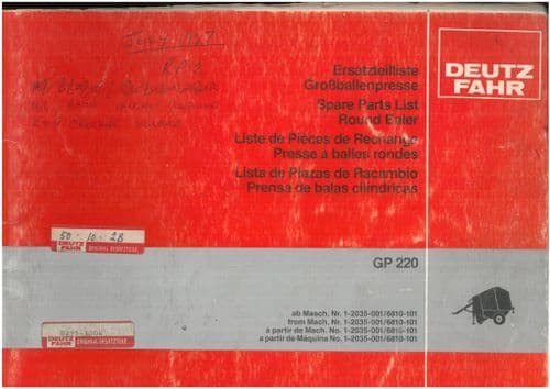 Deutz Fahr Round Baler GP220  Parts Manual