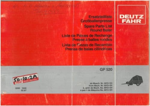 Deutz Fahr Round Baler GP520  Parts Manual