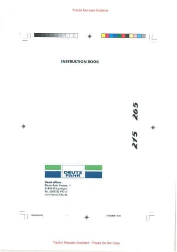 Deutz Fahr Tractor 215 & 265 Operators Manual