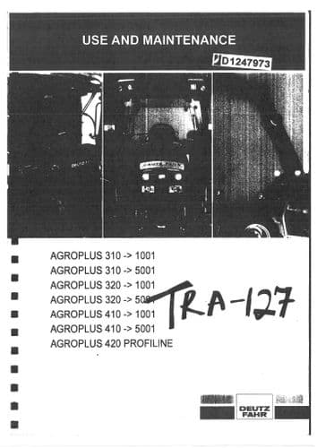 Deutz Fahr Tractor Agroplus 310 310 410 & 420 Profiline Operators Manual