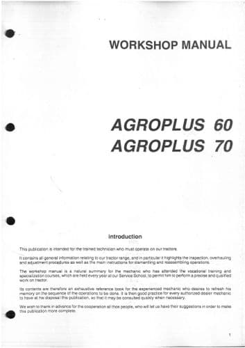Deutz Fahr Tractor Agroplus 60 and 70 Workshop Service Manual