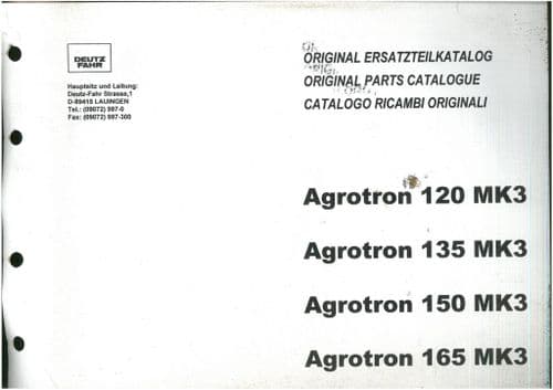 Deutz Fahr Tractor Agrotron 120, 135, 150, 165 (MK3) Parts Manual