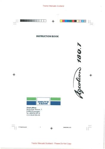 Deutz Fahr Tractor Agrotron 180.7 Operators Manual