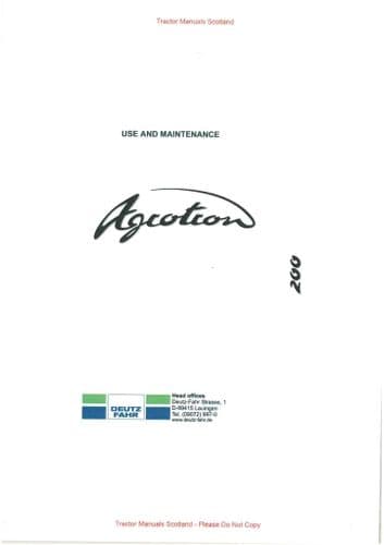 Deutz Fahr Tractor Agrotron 200 Operators Manual