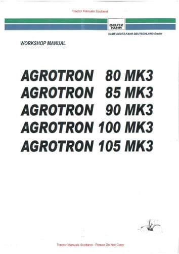 Deutz Fahr Tractor  Agrotron 80 85 90 100 105 Mk3 Workshop Service Repair Manual
