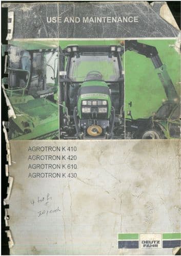 Deutz Fahr Tractor Agrotron K410 K420 K610 K430 Operators Manual