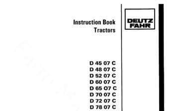 Deutz Fahr Tractor D4507C D4807C D5207C D6007C D6507C D7007C D7207C D7807C Operators Manual