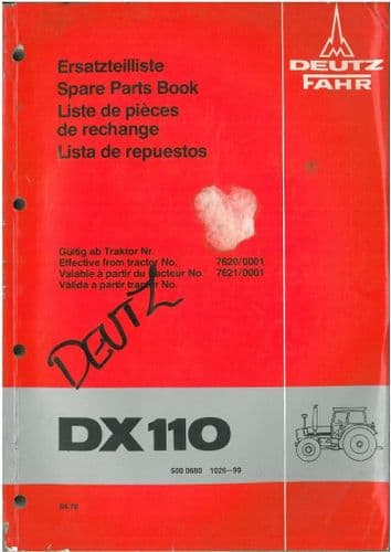 Deutz Fahr Tractor DX110 Parts Manual