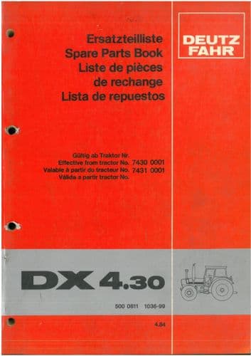 Deutz Fahr Tractor DX4.30 Parts Manual