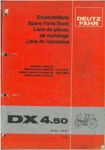 Deutz Fahr Tractor DX4.50 Parts Manual