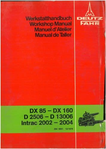 Deutz Fahr Tractor Hydraulic System DX85 DX160 D2506 D13006 Workshop Service Manual