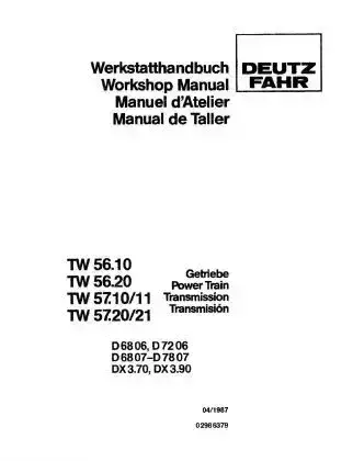 Deutz Fahr Tractor TW56.10 TW56.20 TW57.10/11 TW57.20/21 Powertrain Workshop Service Manual