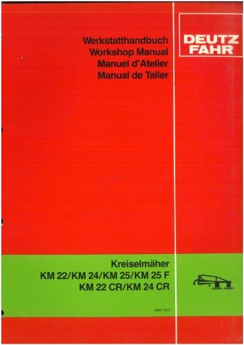 Deutz Fahr Turbo Mower KM22 KM24 KM25 KM25F KM22CR KM24CR Workshop Service Manual