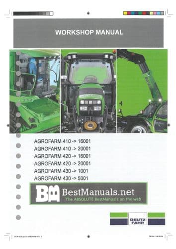 Deutz Tractor Agrofarm 410 420 430  Workshop Service Manual
