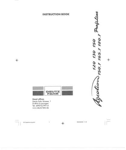 Deutz Tractor Agrotron 120 130 150 150-7 165-7 180-7 Profiline Operators Manual