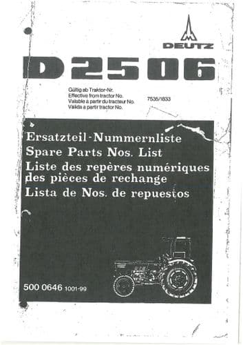 Deutz Tractor D2506 Parts Manual - D25 06