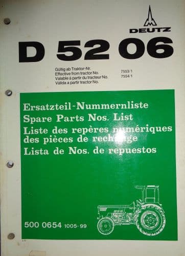 Deutz Tractor D5206 Parts Manual - D52 06