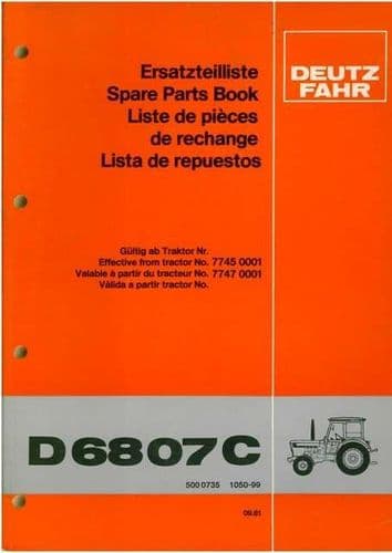 Deutz Tractor D68 07C Parts Manual - D6807C