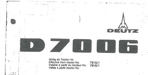 Deutz Tractor D7006 Parts Manual - D70 06