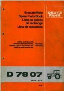 Deutz Tractor D78 07 Parts Manual - D7807
