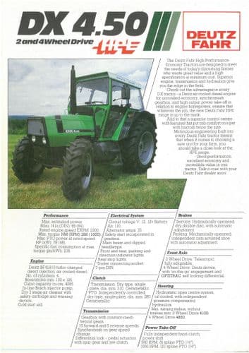 Deutz Tractor DX4.50 Brochure - DX 4.50