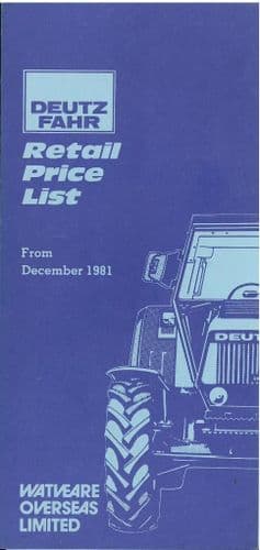 Deutz Tractor Price List December 1981