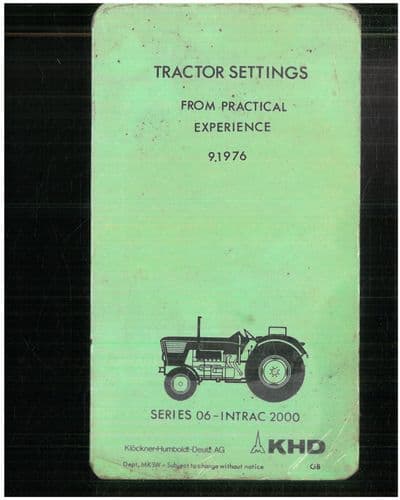 Deutz Tractor Setting From Practical Experience Booklet Sept 1976 - Series 06 - Intrac