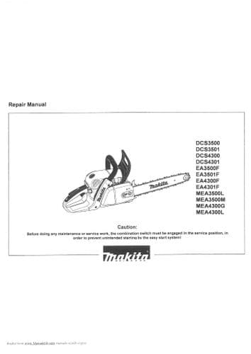 Dolmar Chainsaw DCS3500, DCS3501, DCS4300, DCS4301, EA3500F, EA3501F Workshop Manual