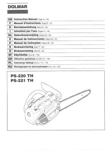 Dolmar Chainsaw PS-220 TH,  PS-221 TH Operators Manual