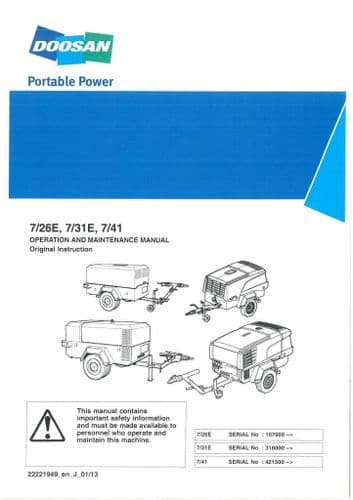 Doosan Compressor7/26E 7/31E & 7/41 Operators Manual