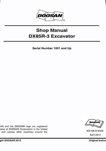 Doosan Daewoo Crawler Excavator DX85R-3 Workshop Service Manual