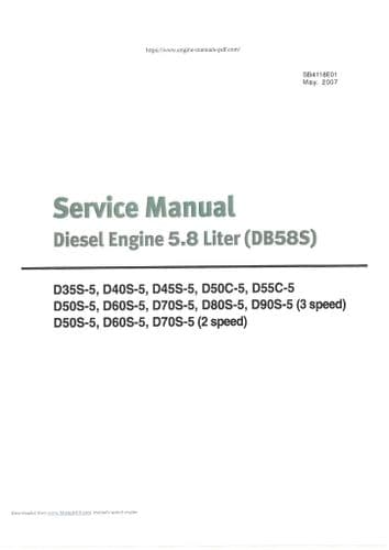Doosan Diesel Engine 5.8 Litre  D50S-5 D60S-5 D70S-5 D80S-5 D90S-5 D50S-5  Workshop Service Manual