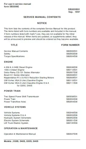 Doosan Diesel EngineD35S D40S G35S G40S Workshop Service Manual