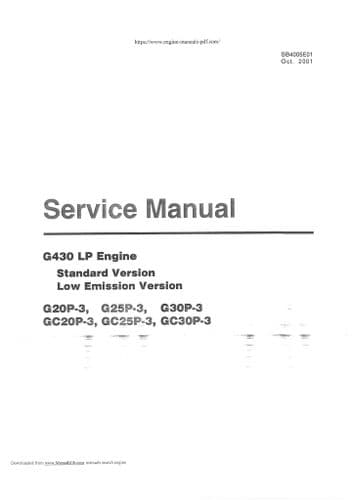 Doosan Engine G430LP G20P-3 G25P-3 G30P-3 GC20P-3 GC25P-3 GC30P-3 Workshop Service Manual