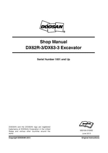 Doosan Excavator DX62R-3 & DX63-3 Workshop Service Manual