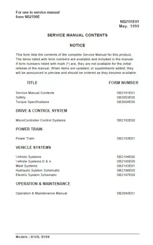 Doosan Forklift Diesel B15S B18S Workshop Service Manual