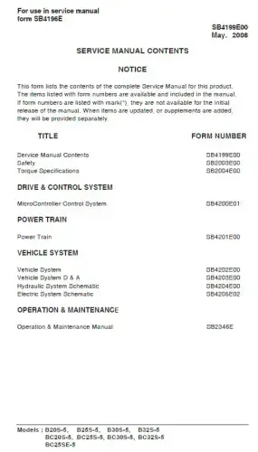 Doosan Forklift Diesel B20S-5 B25S-5 B30S-5 B32S-5 BC20S-5 BC25S-5 BC30S-5  Workshop Service Manual