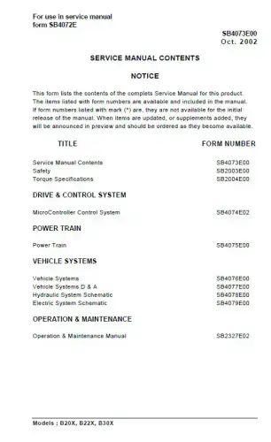 Doosan Forklift Diesel B20X B22X B30X Workshop Service Manual