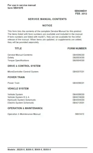 Doosan Forklift Diesel B22X-5 B25X-5 B30X-5 B35X-5 Workshop Service Manual